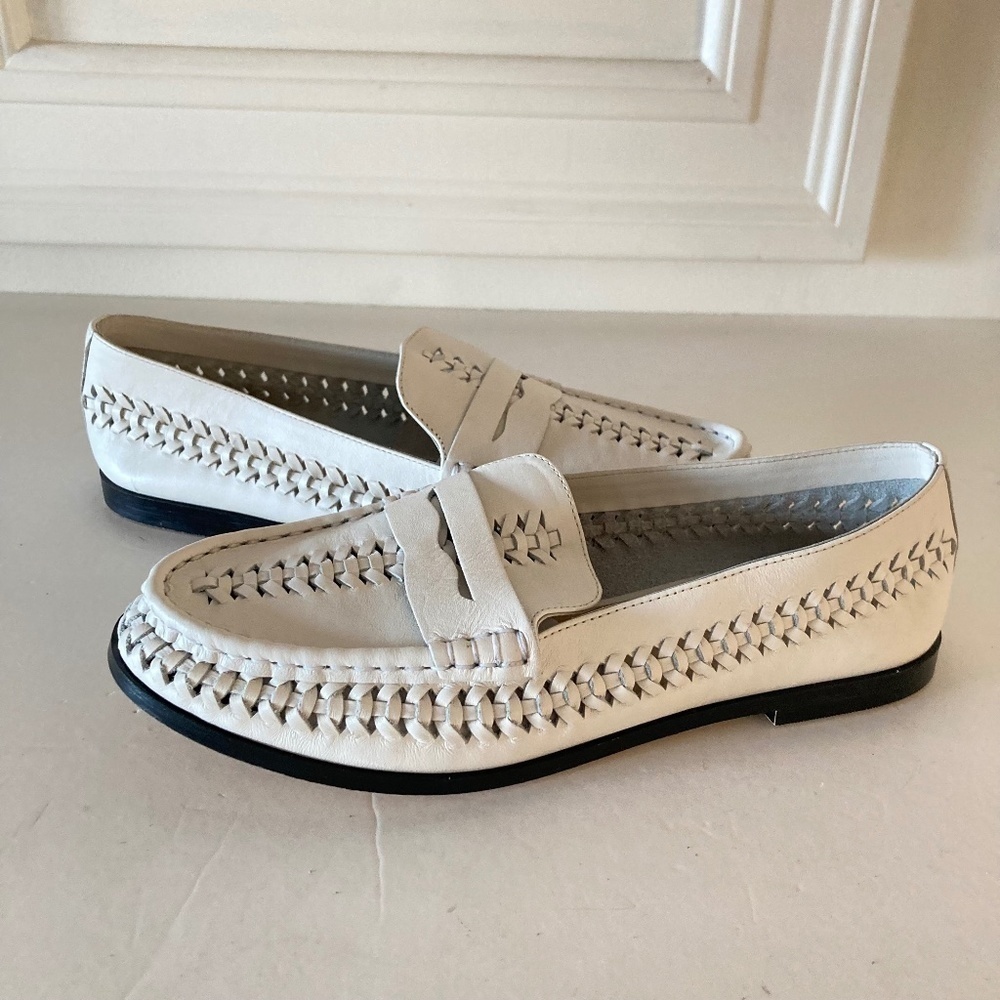 Pilcro Anthropologie Woven White Leather Slip On Loafers Sz 8